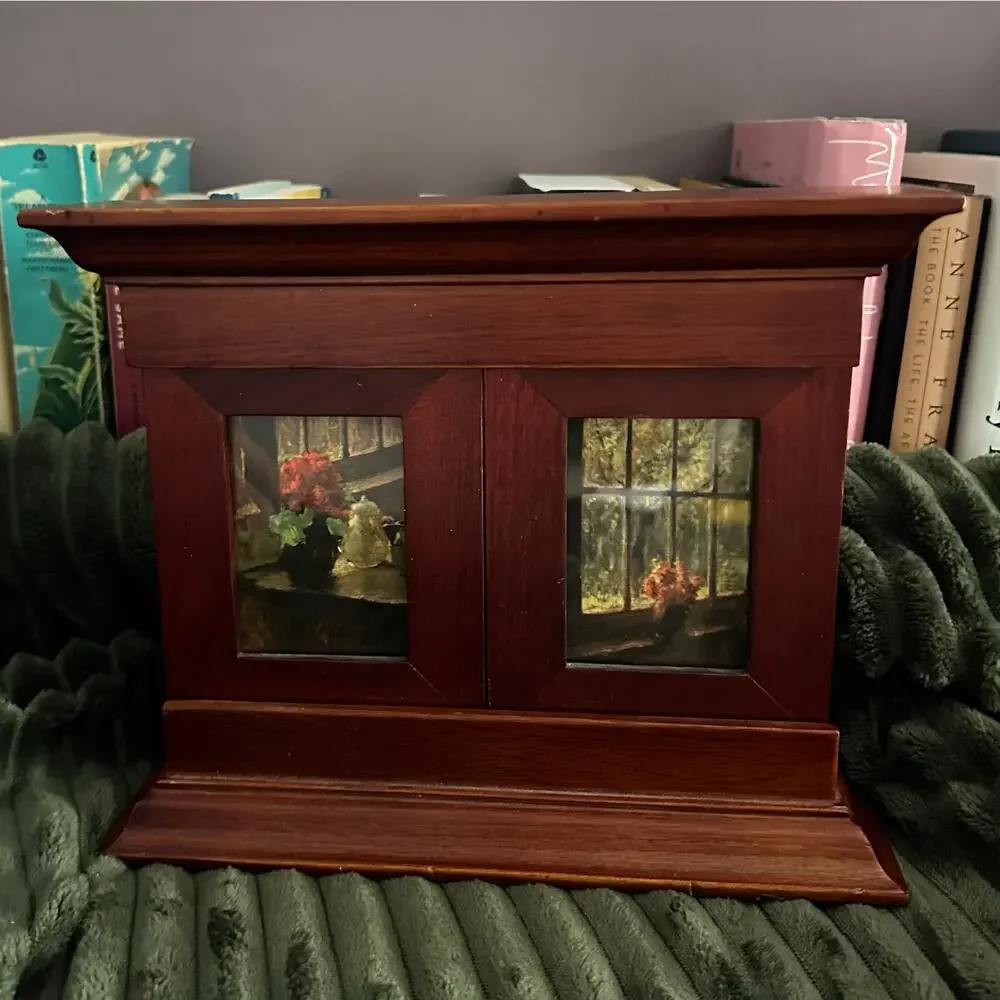 Vintage Wooden Picture Frame 3 Photos  Standing Mother Children Moody Artwork